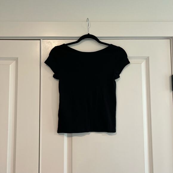 NWT Madewell Women's Black Ribbed Basic‎ Black Tee Cap Sleeve Size S - Picture 2 of 8